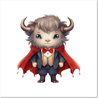 Cartoon American Bison in Dracula Costume Posters and Art